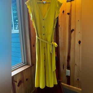 Yellow midi dress with front buttons